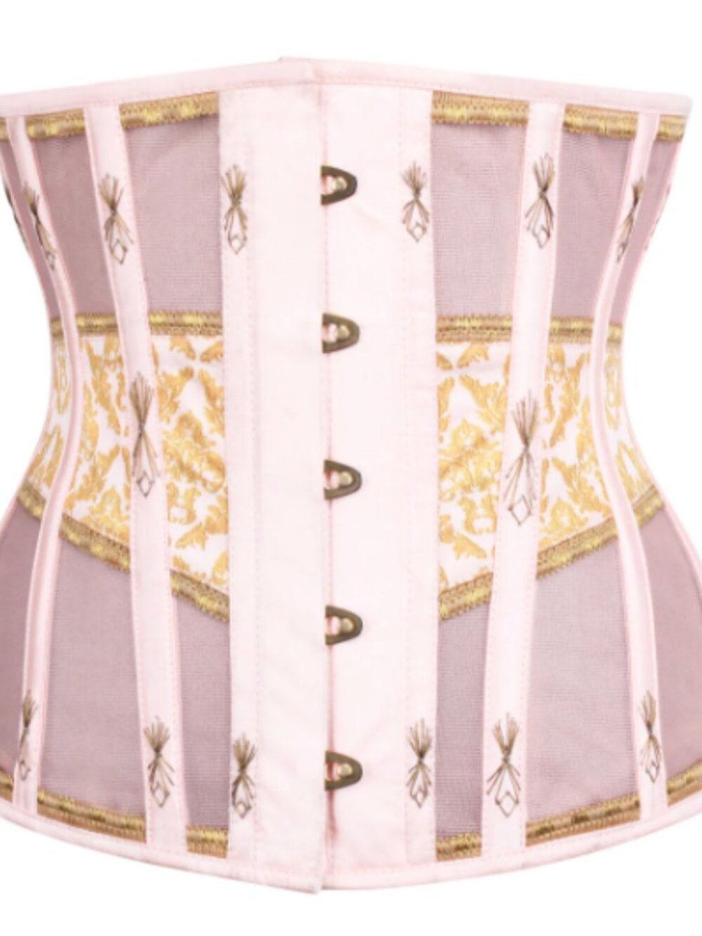 Corset Story Mesh Steel Boned Corset Victorian Boudoir Festival Pink Gold 22"